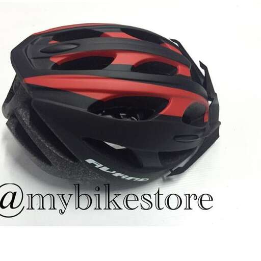 a black and red helmet with a red stripe.