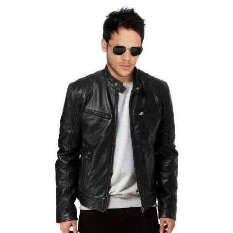 a leather jacket with a zipper.