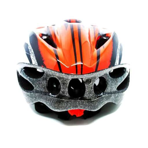 a helmet with a black and red design.