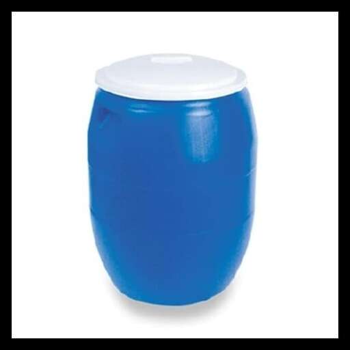 a blue jar with a white lid on it.