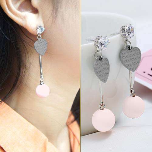 earrings with a pink glass heart