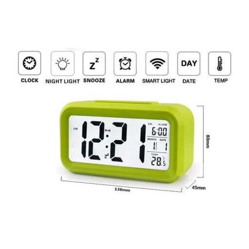a green digital clock with a digital display.