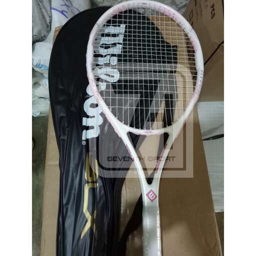 a tennis racket with a white handle