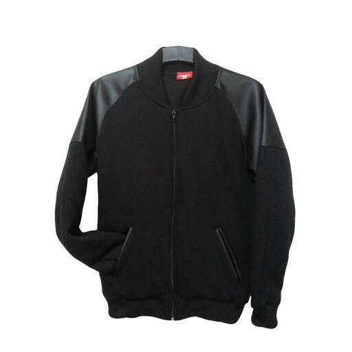 men's black leather jacket with a zipper