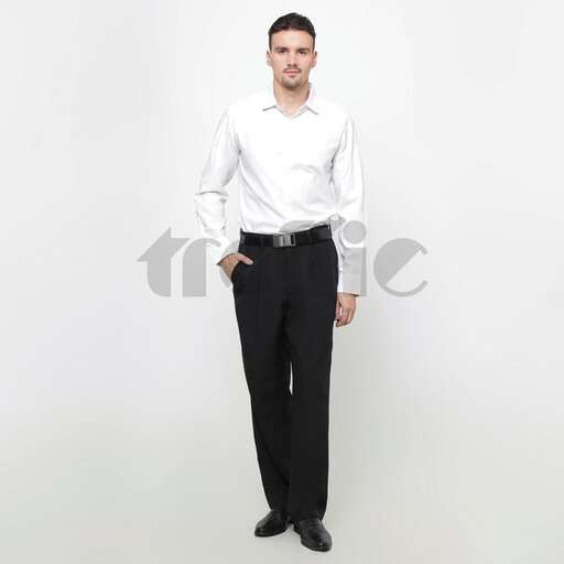 a man in a white shirt and black pants