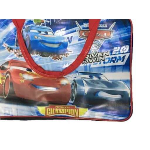 a bag that is holding a car on a white background.