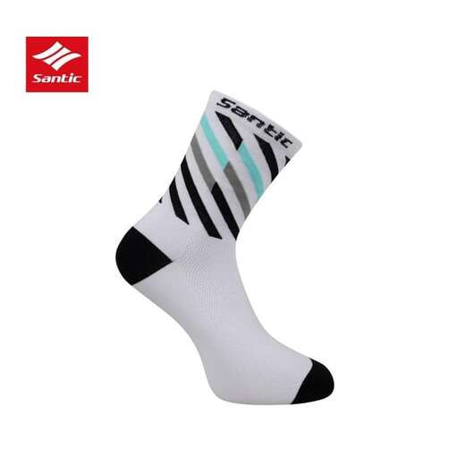 socks in black and white with a blue stripe.