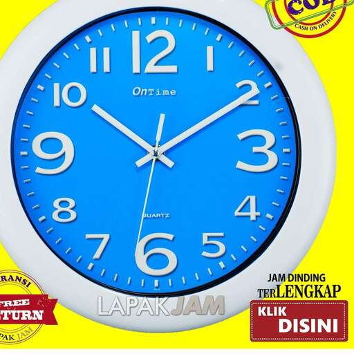 a blue clock with a white face and a blue face.