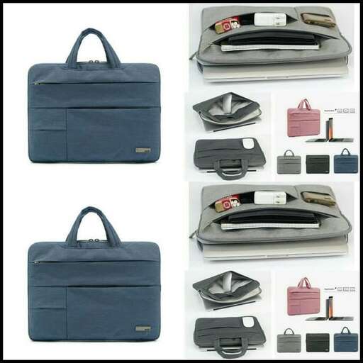 a blue bag with a black bag on it.