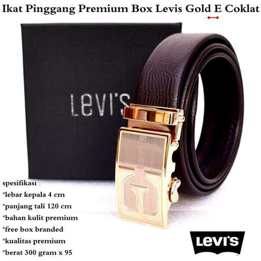a black leather belt with gold buckle.