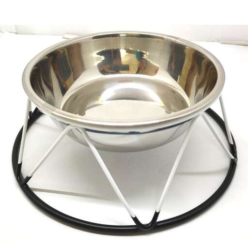 a stainless steel bowl with a black base and a white background.