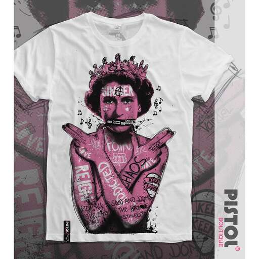 t - shirt with a woman with pink hair and a crown.