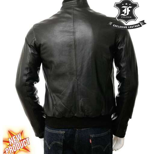 a leather jacket with a white glove on the front.