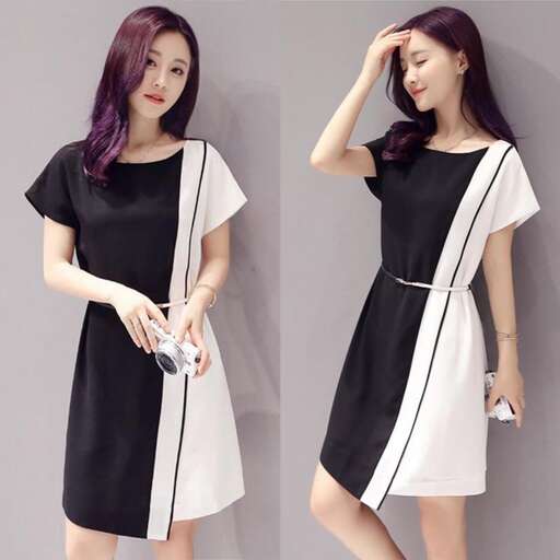 person in a black and white dress