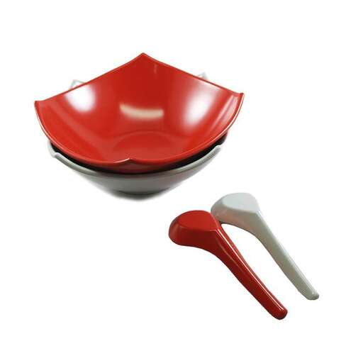 red saucepan and lid in white