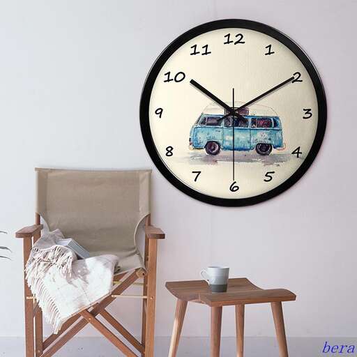 a clock with a car on it on a wall.