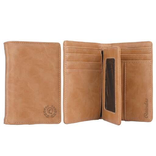 leather wallet with a black leather strap