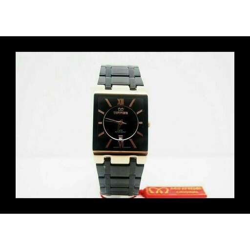 a watch with a black face and a red box.