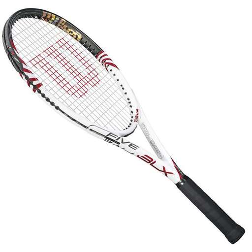 a tennis racket with a red and white handle