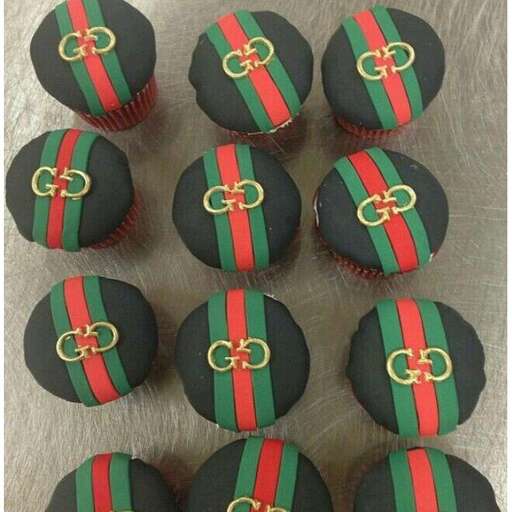 black and red cupcakes with green and red accents.