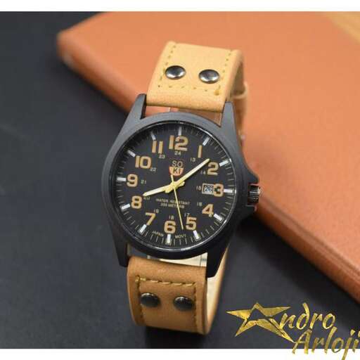 a watch with a wooden face and a brown leather strap.