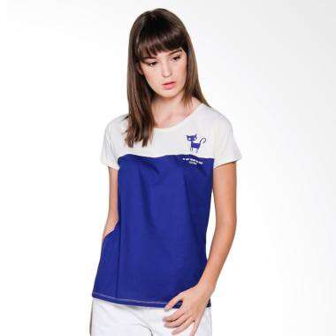 white and blue polo shirt with the word 