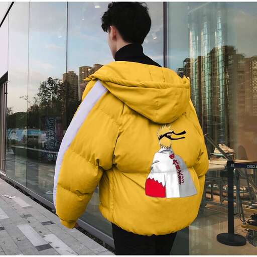 a boy in a yellow coat