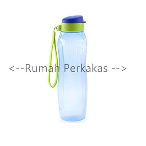 a water bottle with a green handle.