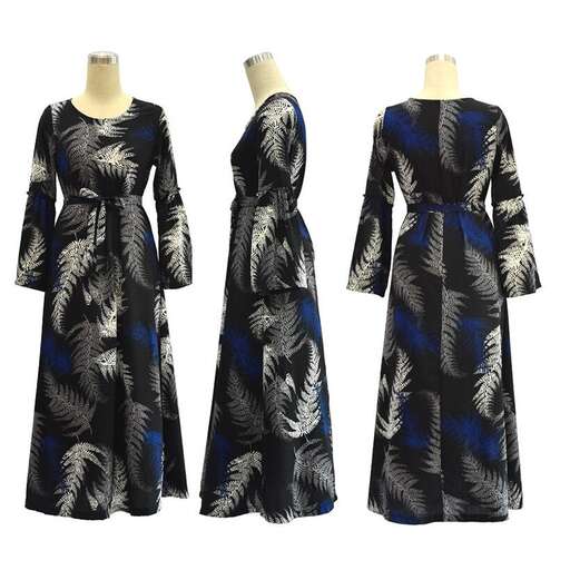 dress with a pattern of blue and black
