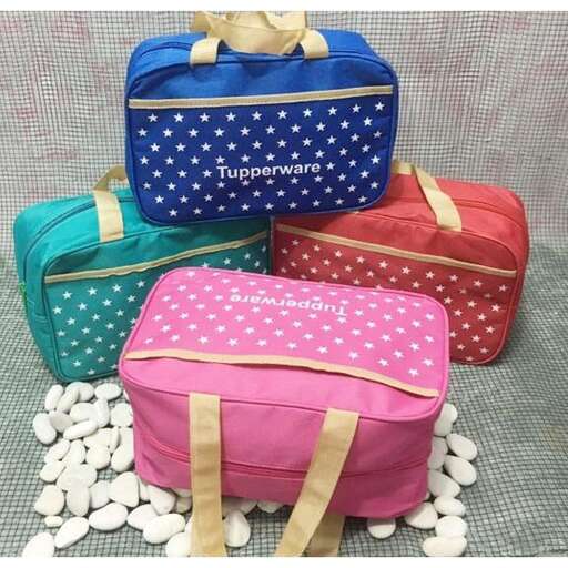 three colorful bags with polka dots on them.