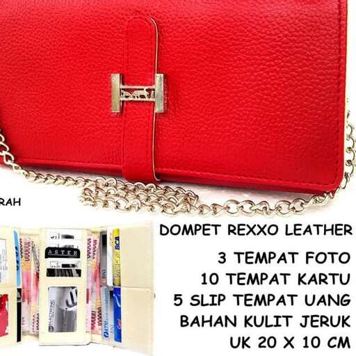 a red leather bag with a gold chain and a zipper.