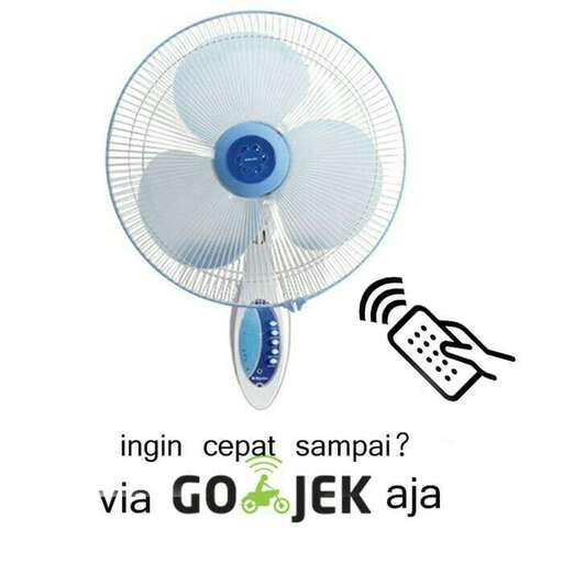 a white electric fan with a blue head.