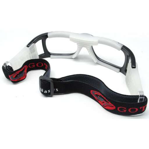 a pair of goggles, a black and white plastic headband and a white helmet.