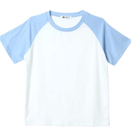 a light blue and white t - shirt with short sleeves