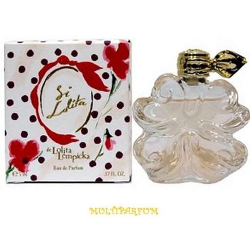 a small perfume bottle with a red flower in the middle.