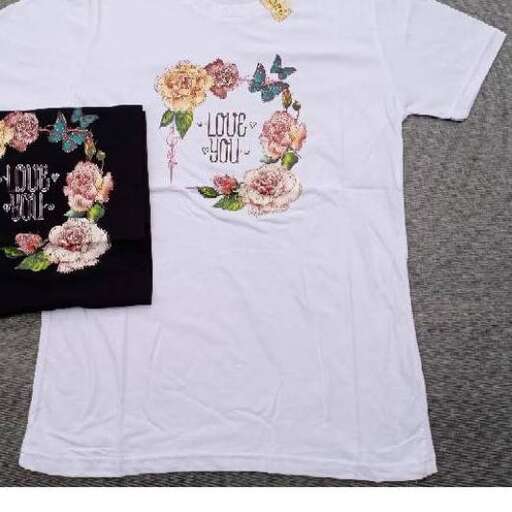 white t - shirt with roses on the front and back