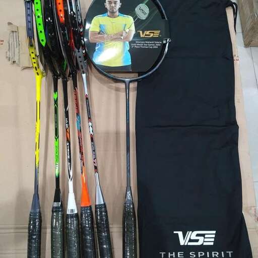 a rack of sports equipment and a fan
