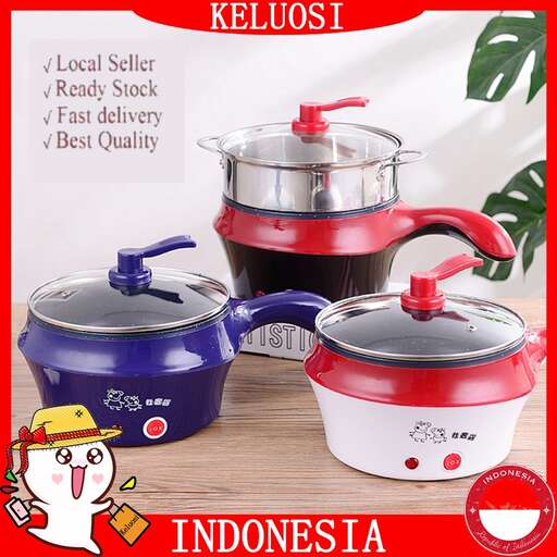 a red and blue pot with a lid