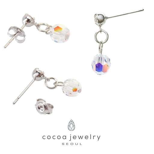 earrings in sterling silver with a pink stone