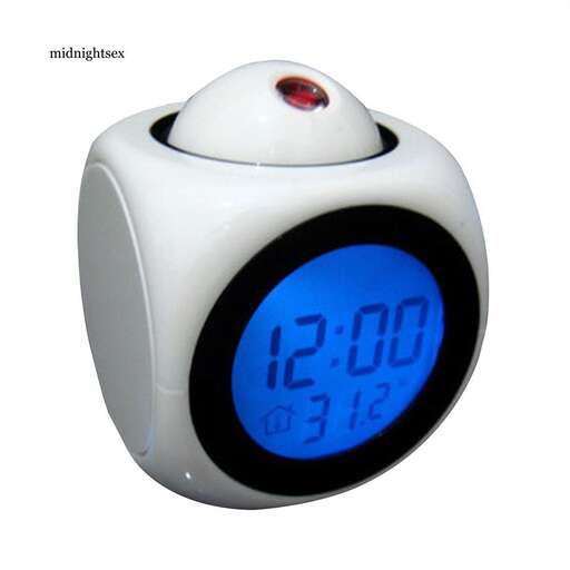 a clock with a blue face and a white background.
