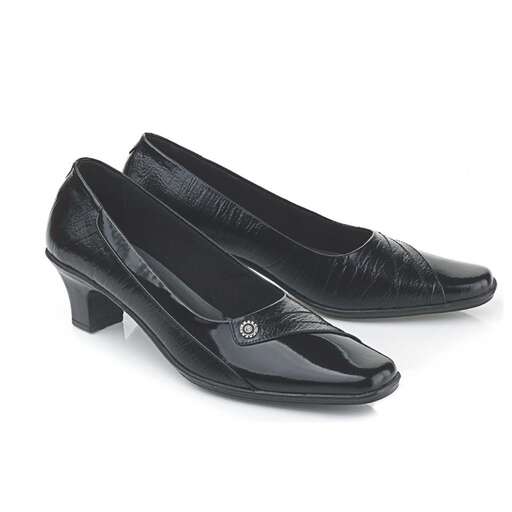 garment - black leather flat shoes with a heel