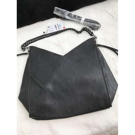 black leather bag with a pocket
