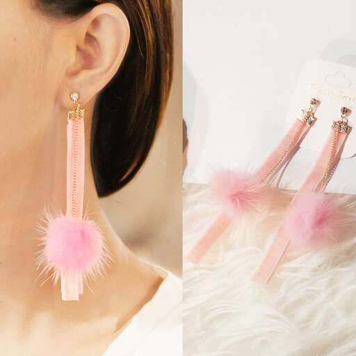 pink feather earrings with a little bit of pink