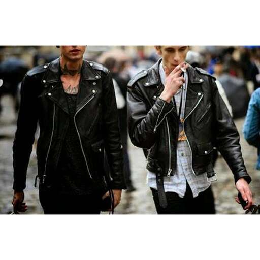 men in leather jackets and a cigarette