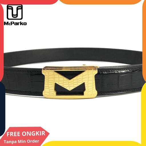 black leather belt with a gold buckle