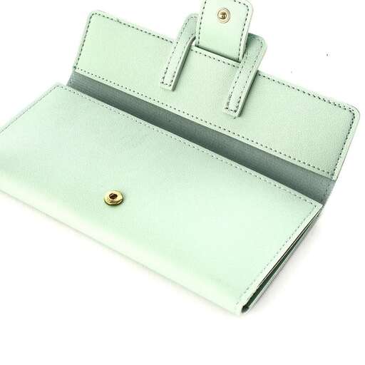 the bag is a small leather clutch that is made of leather and is made of % recycled materials.