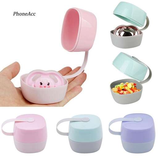 a set of three pink and blue ceramic containers with a lid.