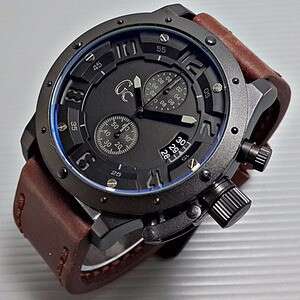 the watch is made of leather and steel.