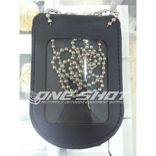 a black leather case with a pendant