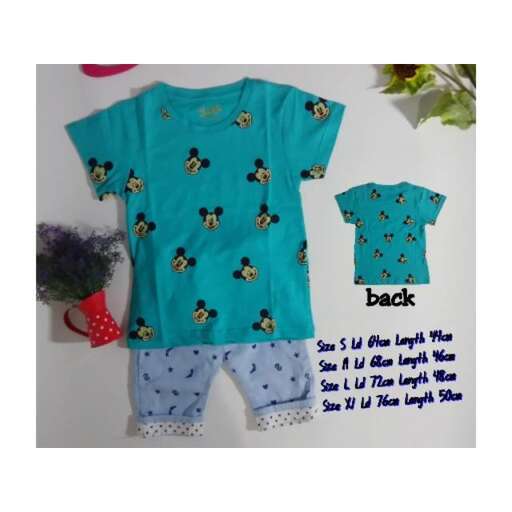 blue shirt with black and white polka dots and a blue shirt.